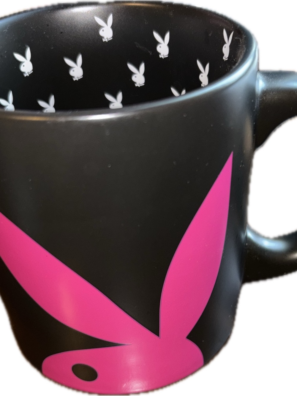 PLAYBOY Black Mug with Pink Bunny Graphic